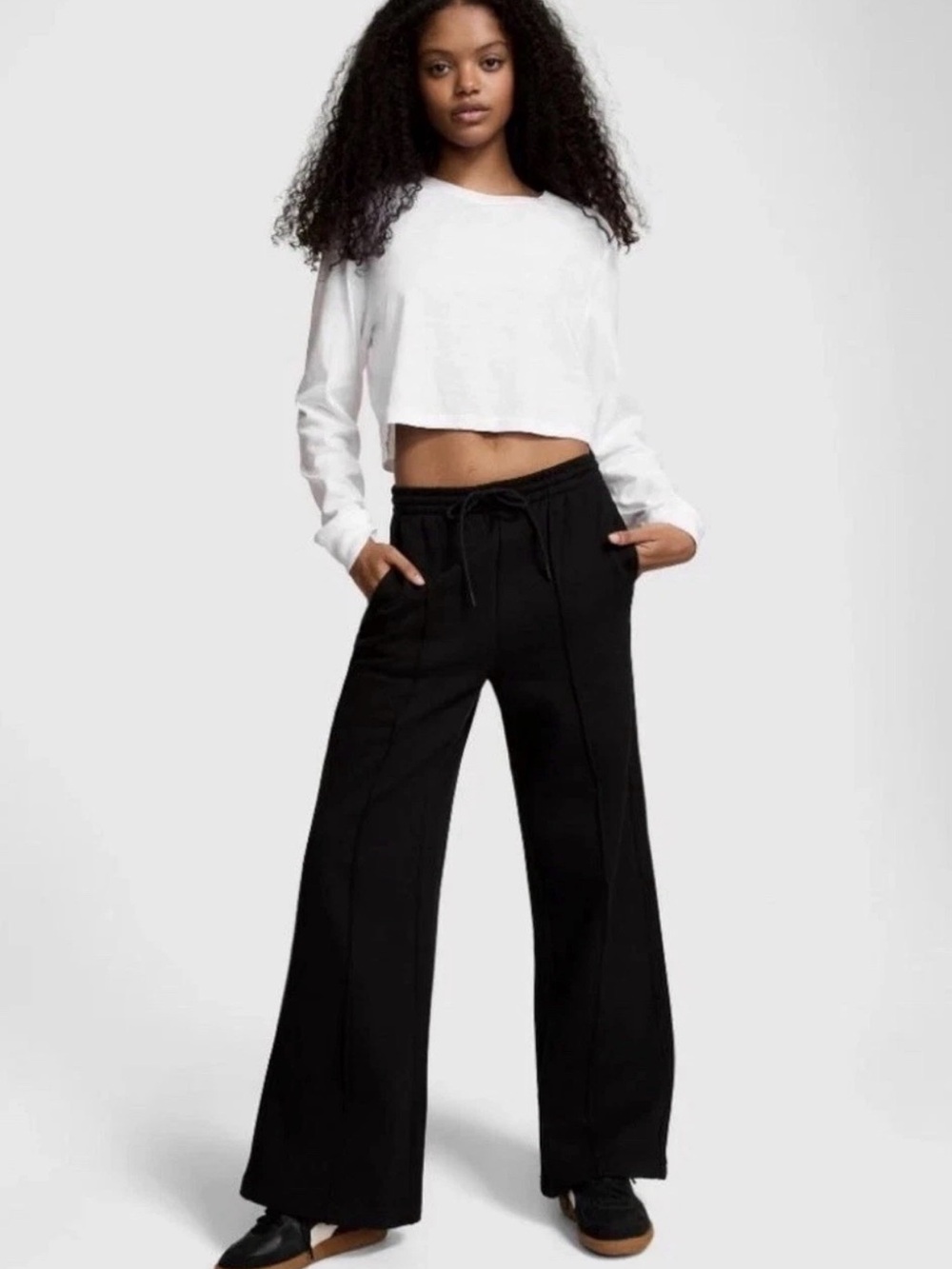 Victoria's Secret PINK Ivy Fleece Wide Leg Black Sweatpants Large
